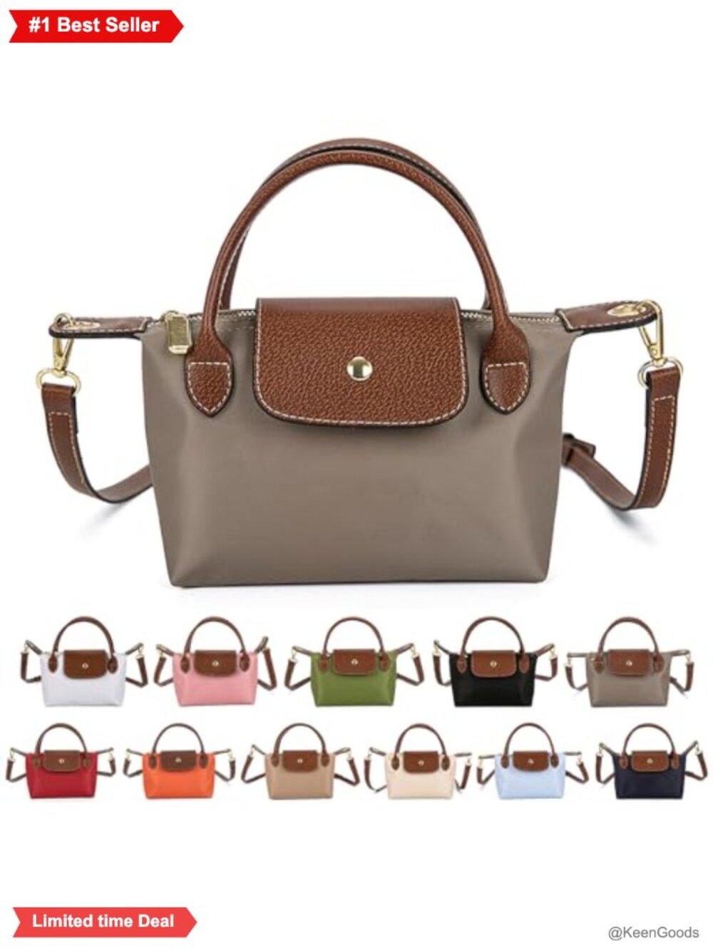 Mini Crossbody Bag Dual Handle Adjustable Strap Nylon PU Leather Small Purse
